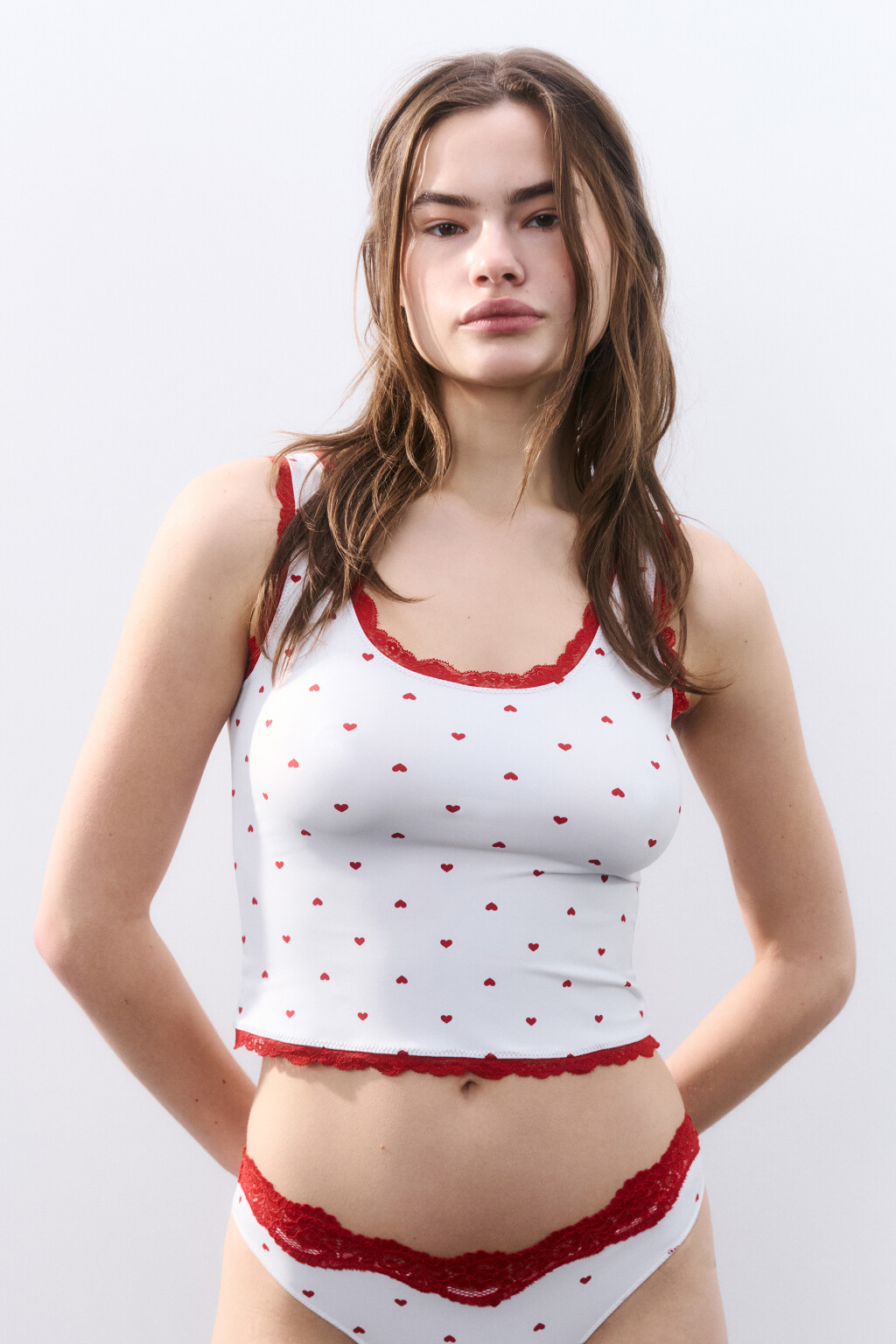 Майка домашняя с кружевом - цвет красный - 2