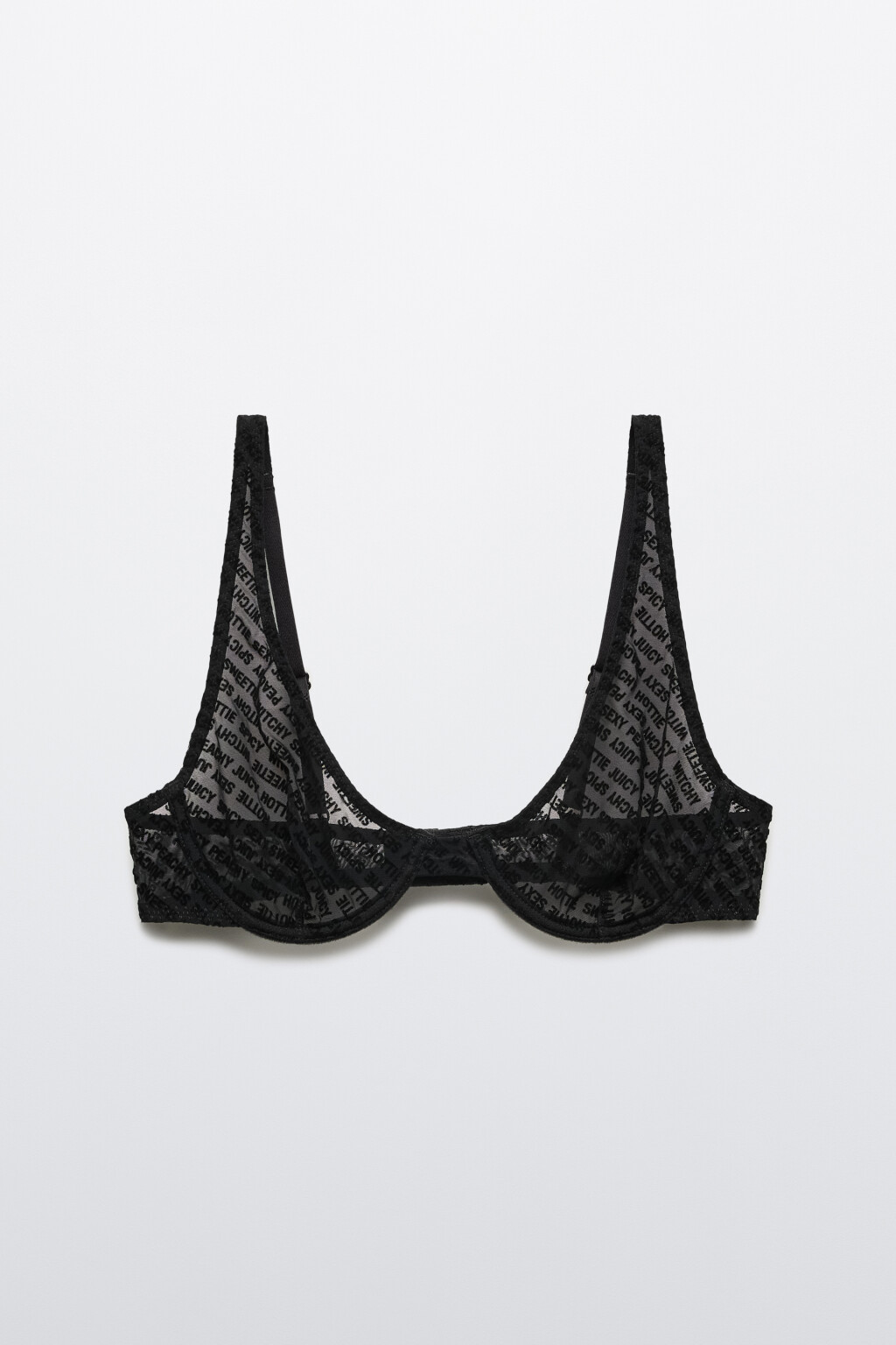 Бюстгальтер из сетки с бархатным принтом - цвет черный - 5