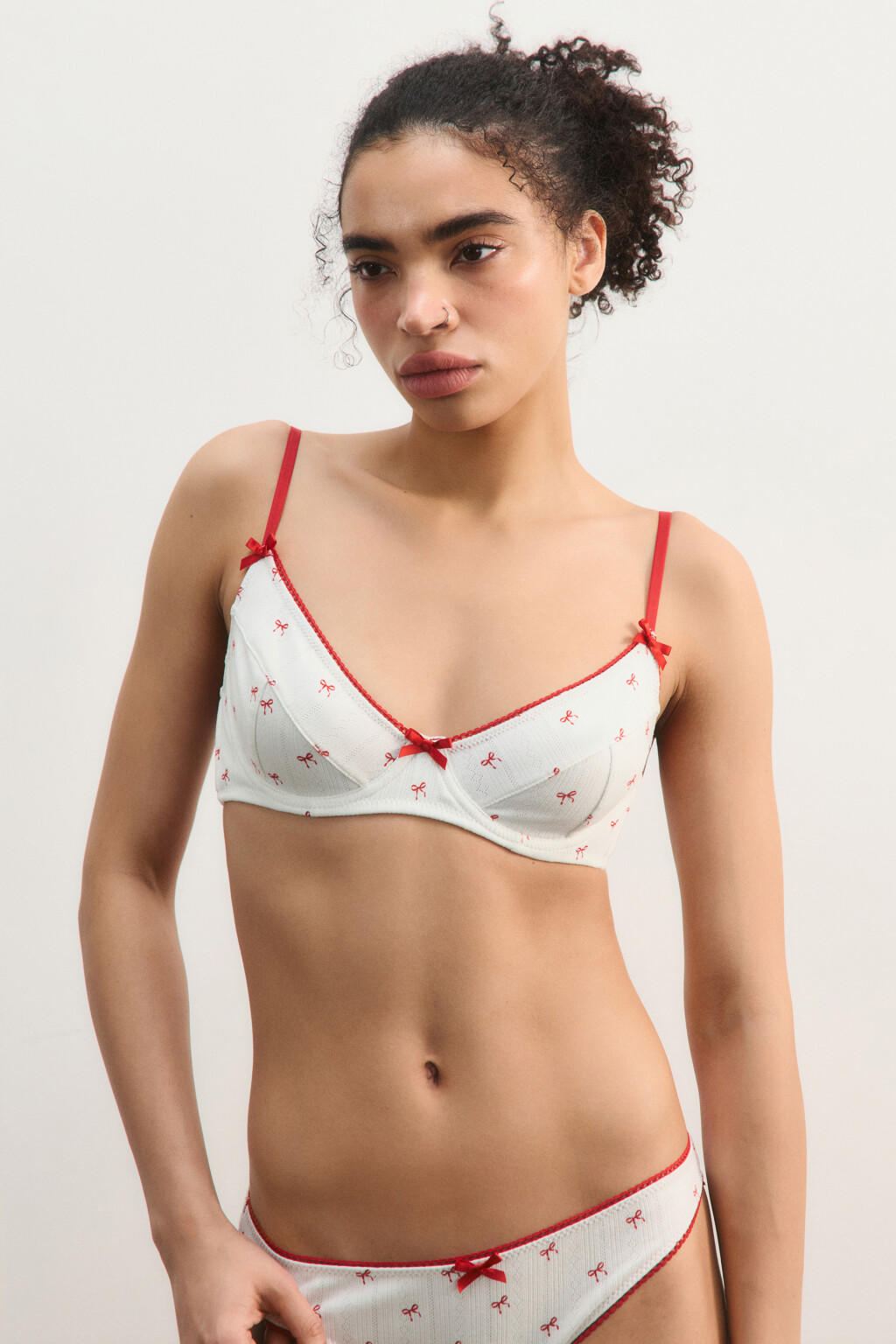 Бюстгальтер-бра хлопковый с бантиками - цвет красный - 2