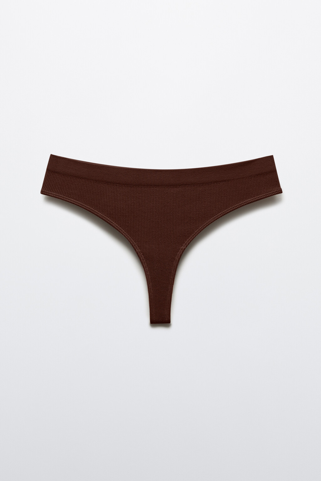 Трусы-танга бесшовные в рубчик - цвет коричневый - 1