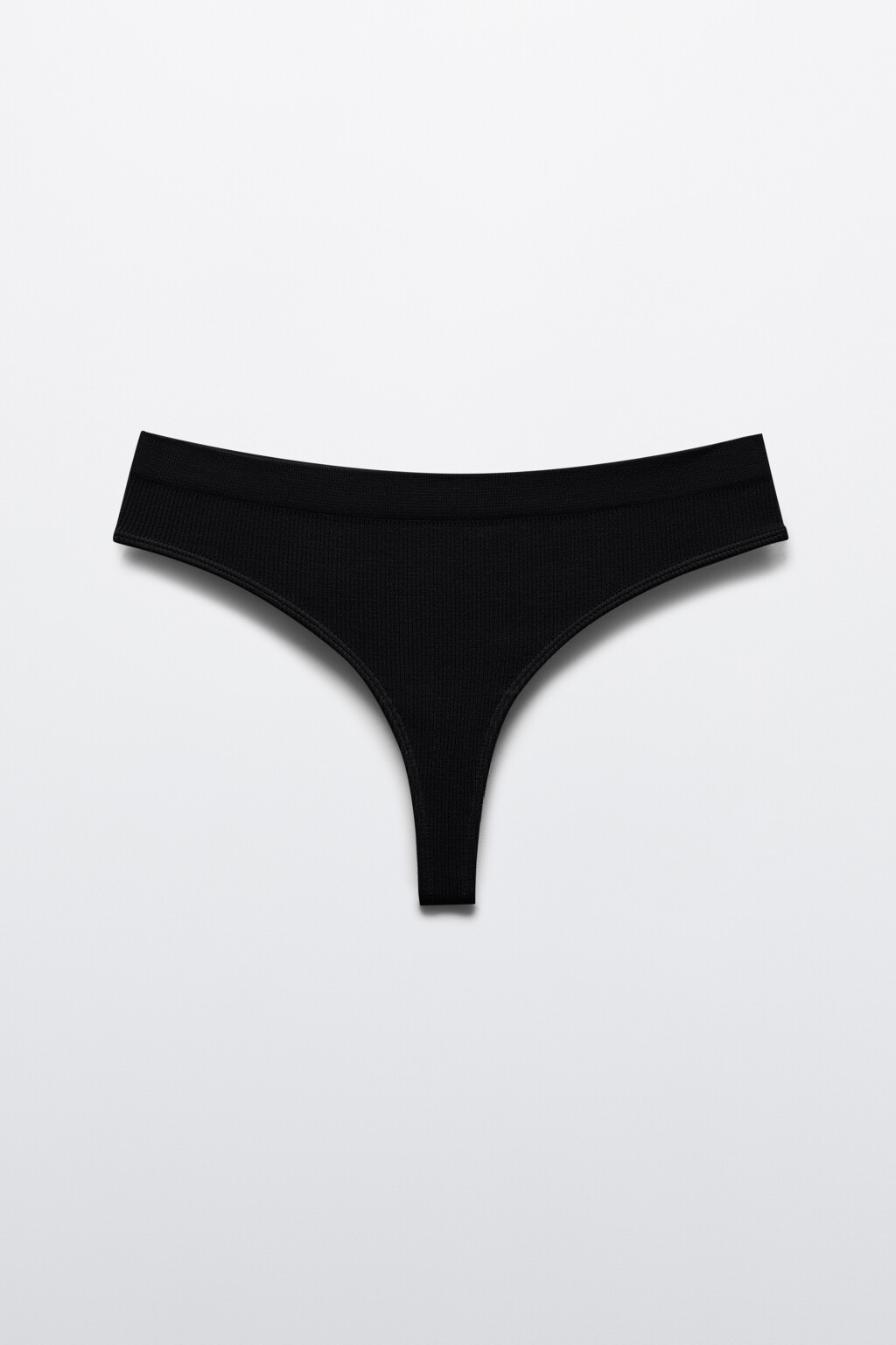 Трусы-танга бесшовные в рубчик - цвет черный - 1