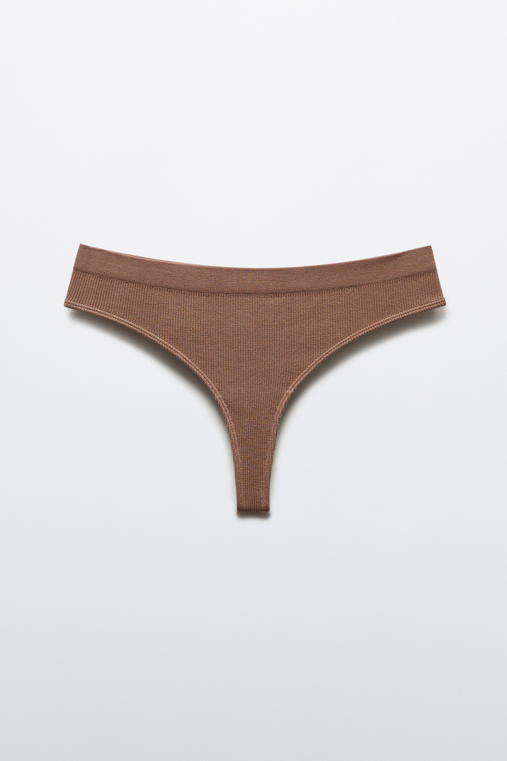 Трусы-танга бесшовные в рубчик - цвет коричневый - 1
