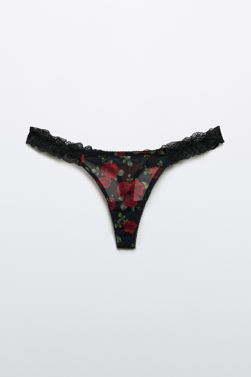 Трусы-стринги с кружевом и принтом - цвет красный - 5