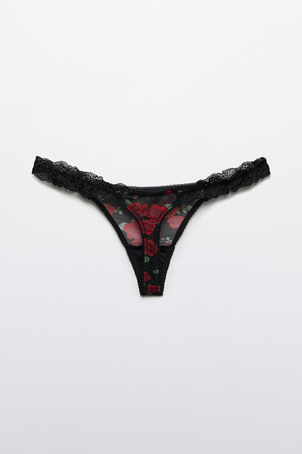 Трусы-стринги с кружевом и принтом - цвет красный - 6