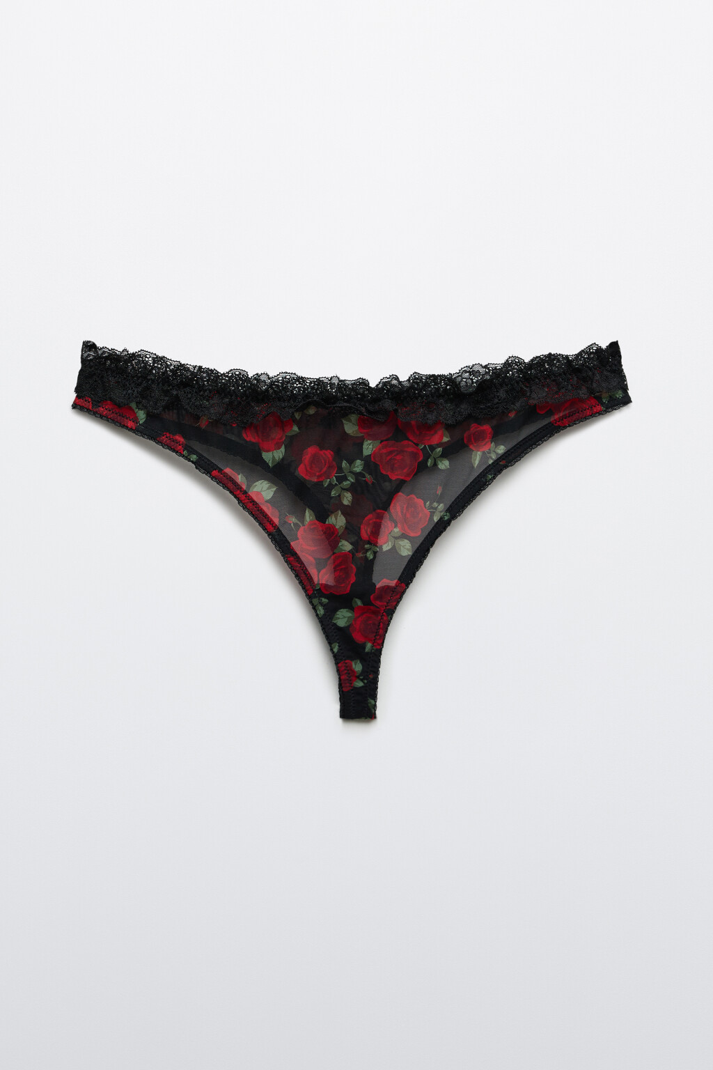 Трусы-стринги с кружевом и принтом - цвет красный - 5