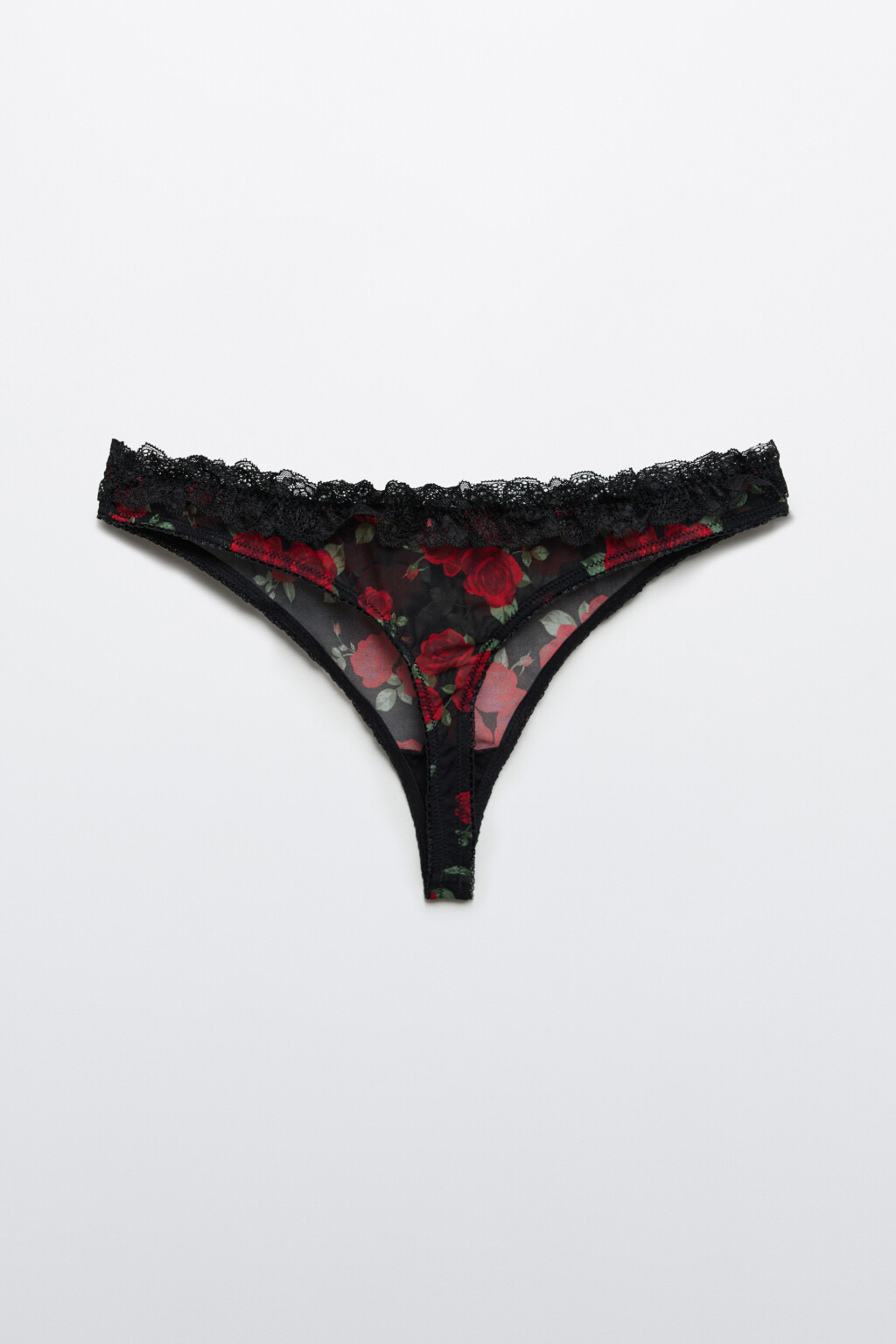 Трусы-стринги с кружевом и принтом - цвет красный - 6