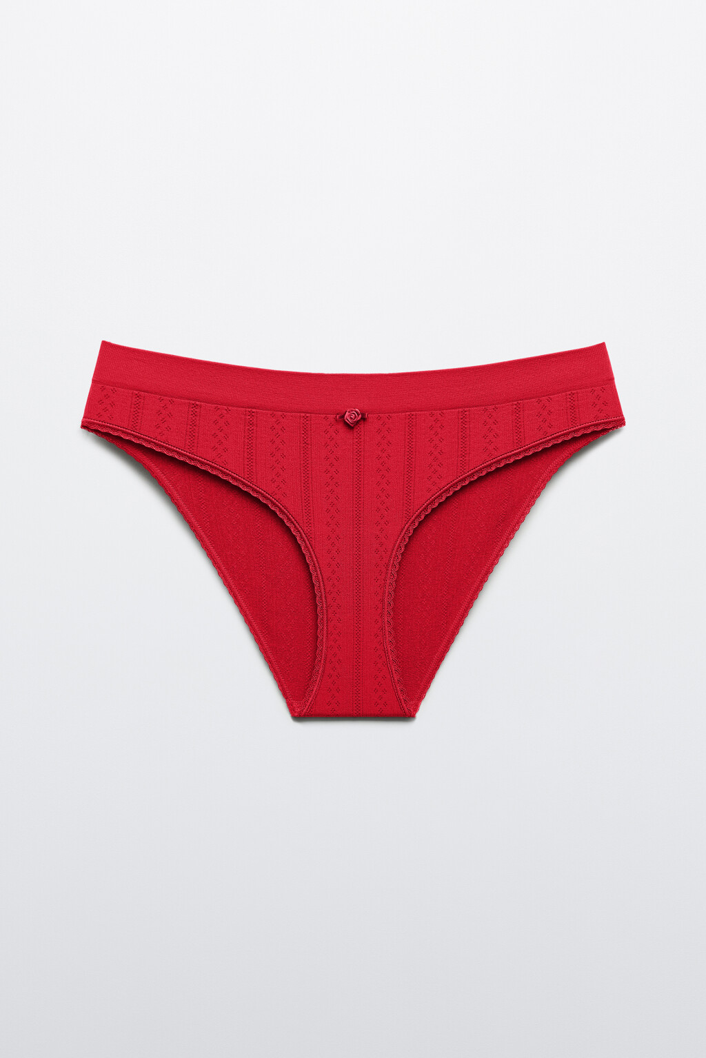 Трусы-стринги бесшовные в рубчик - цвет красный - 1