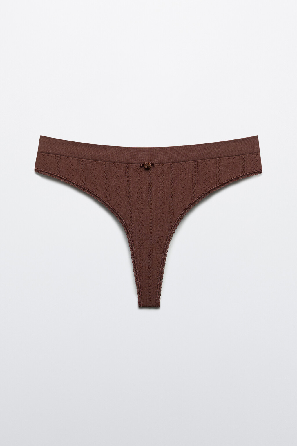 Трусы-стринги бесшовные ажурные - цвет коричневый - 1
