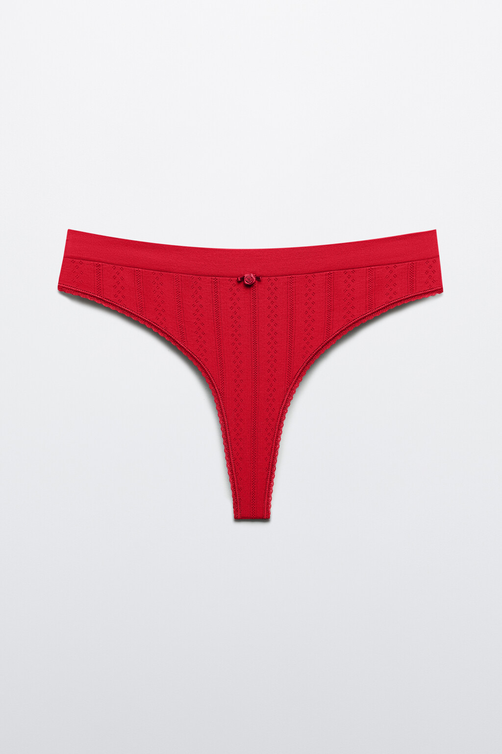 Трусы-стринги бесшовные ажурные - цвет красный - 1