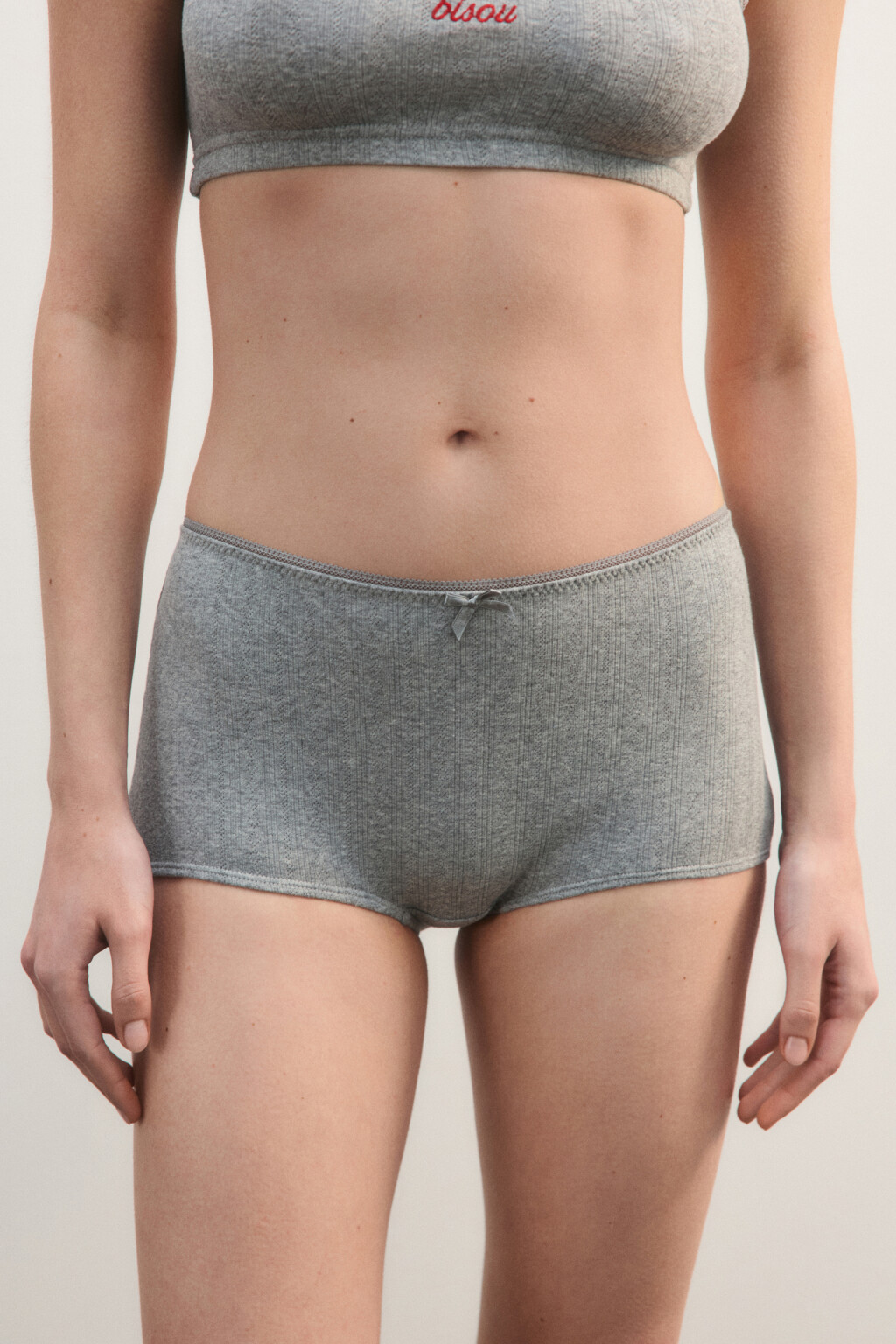 Трусы-боксеры хлопковые с бантиком - цвет серый - 2