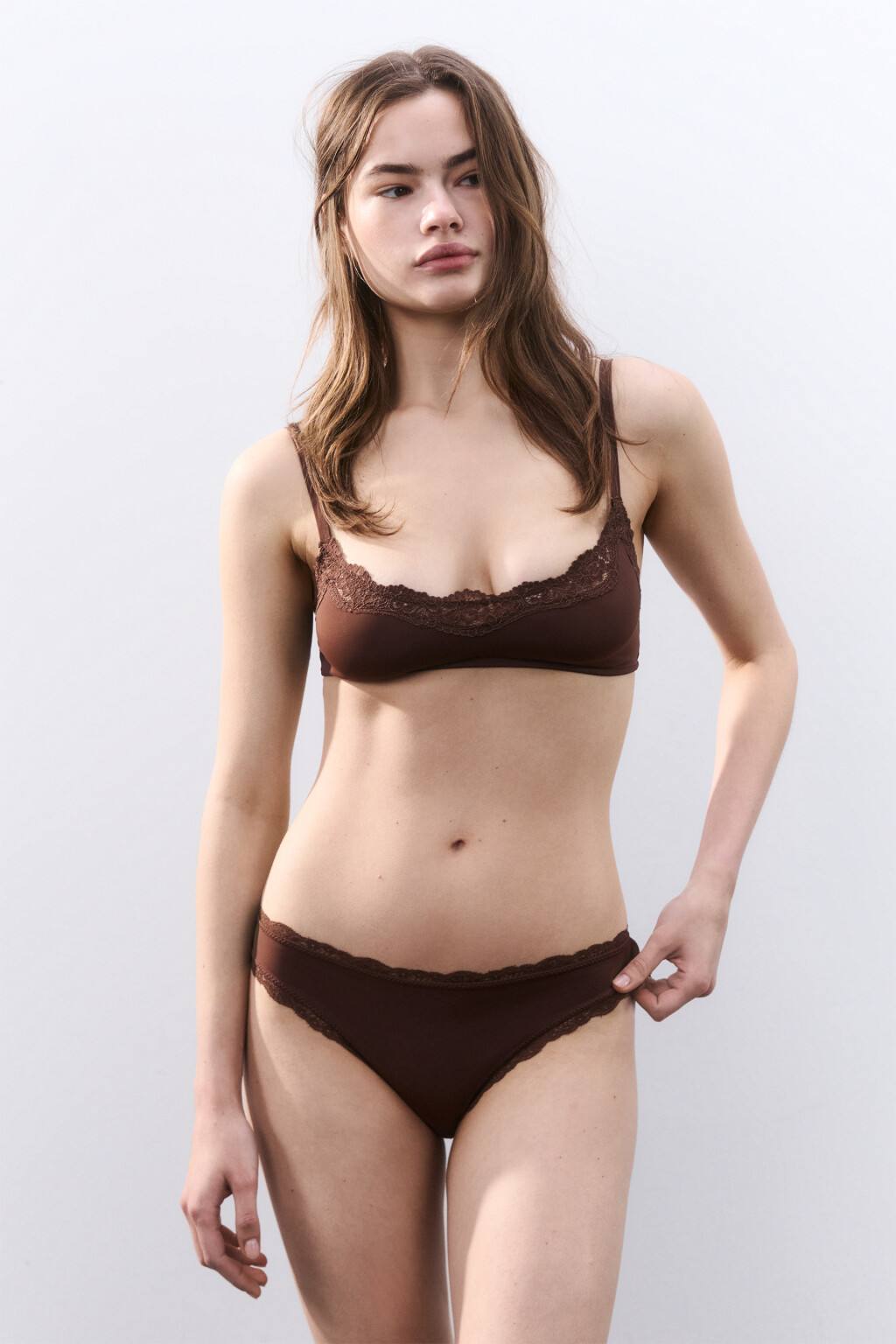 Трусы-слипы с кружевом - цвет коричневый - 4