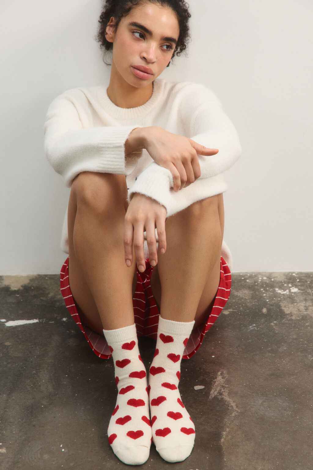 Носки теплые с сердечками - цвет ванильный - 1