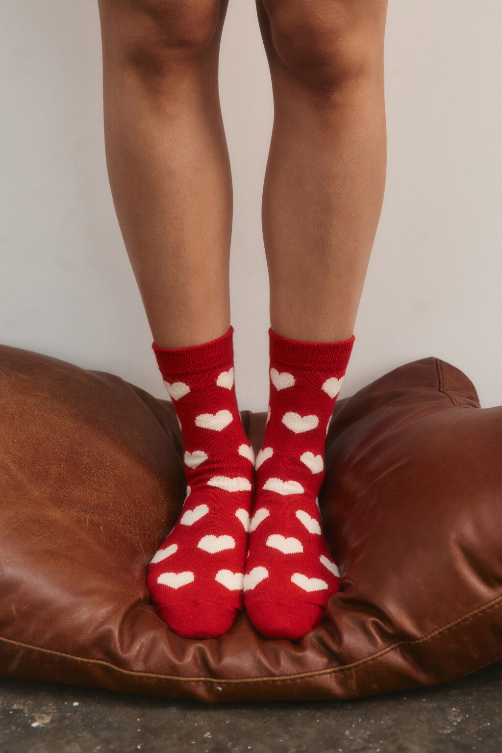 Носки теплые с сердечками - цвет красный - 1
