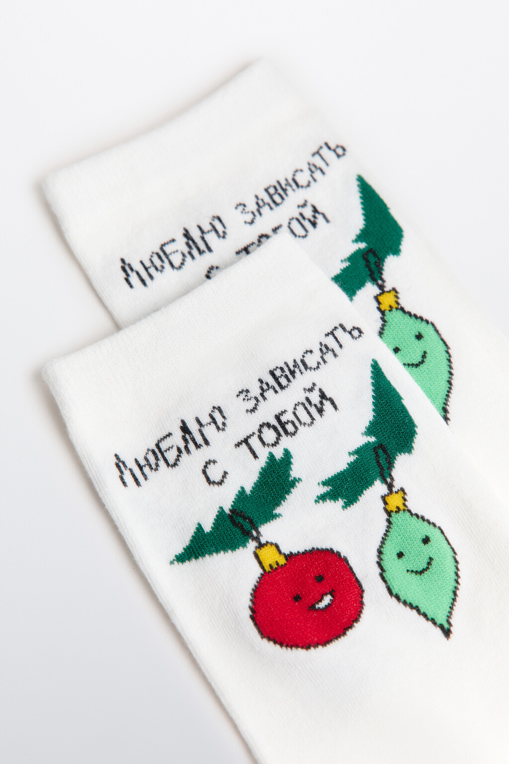 Носки высокие с новогодней вышивкой - цвет ванильный - 2
