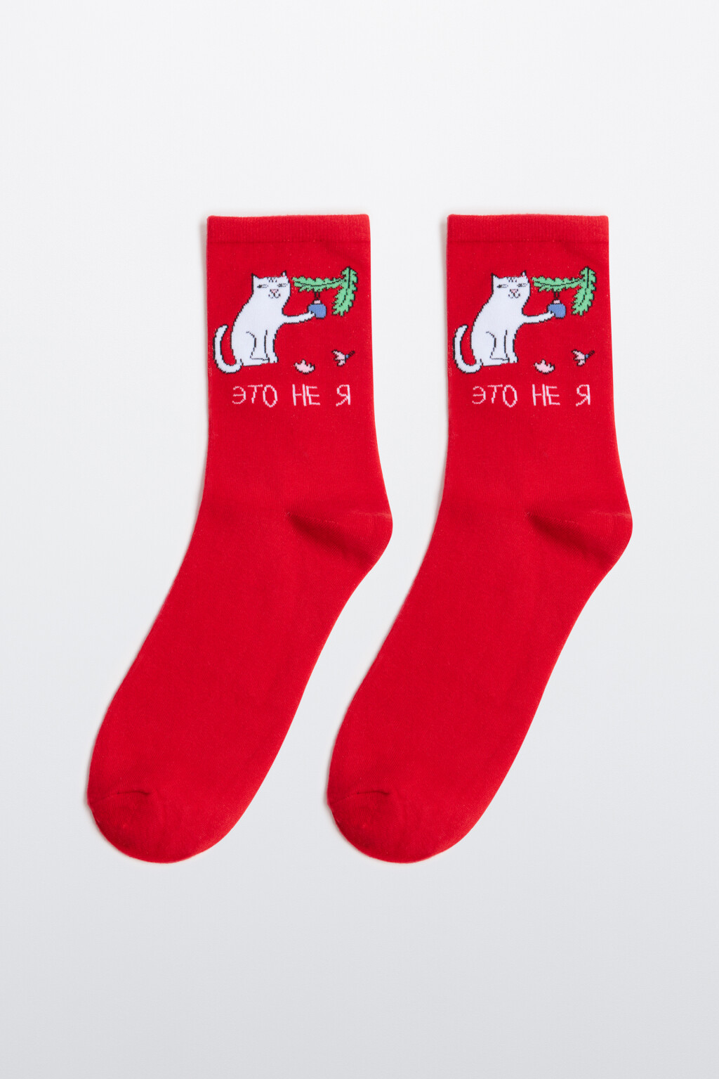 Носки высокие с новогодней вышивкой - цвет красный - 1