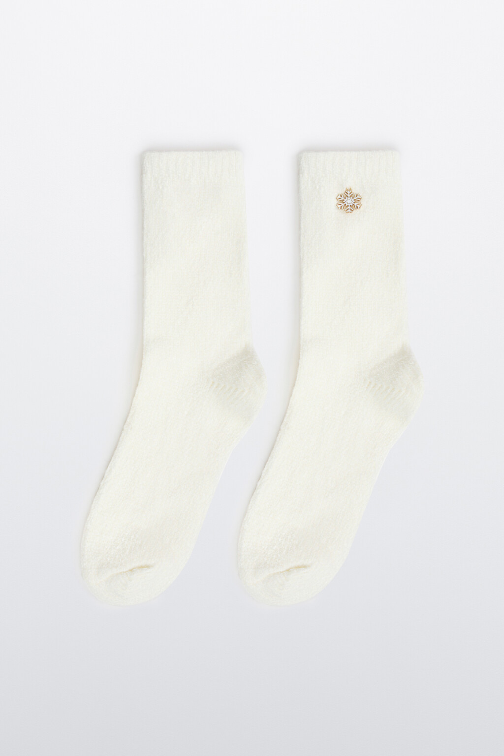 Носки махровые с брошью  - цвет ванильный - 1