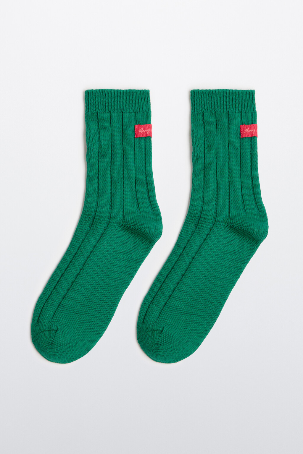 Носки высокие с новогодним патчем - цвет зеленый - 3