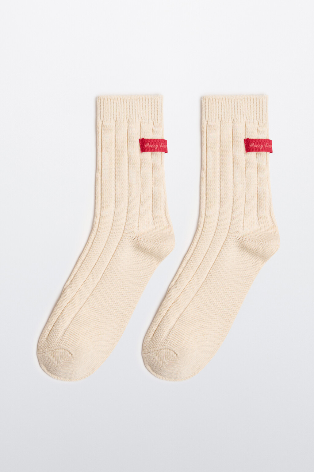 Носки высокие с новогодним патчем - цвет ванильный - 3