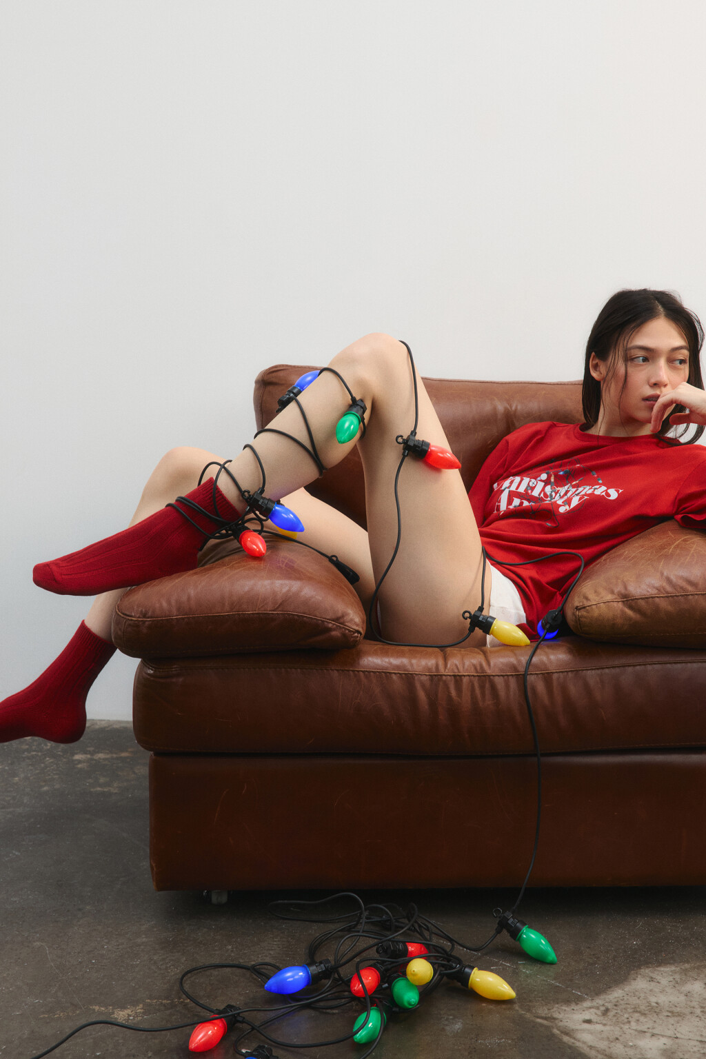 Носки высокие с новогодним патчем - цвет красный - 2