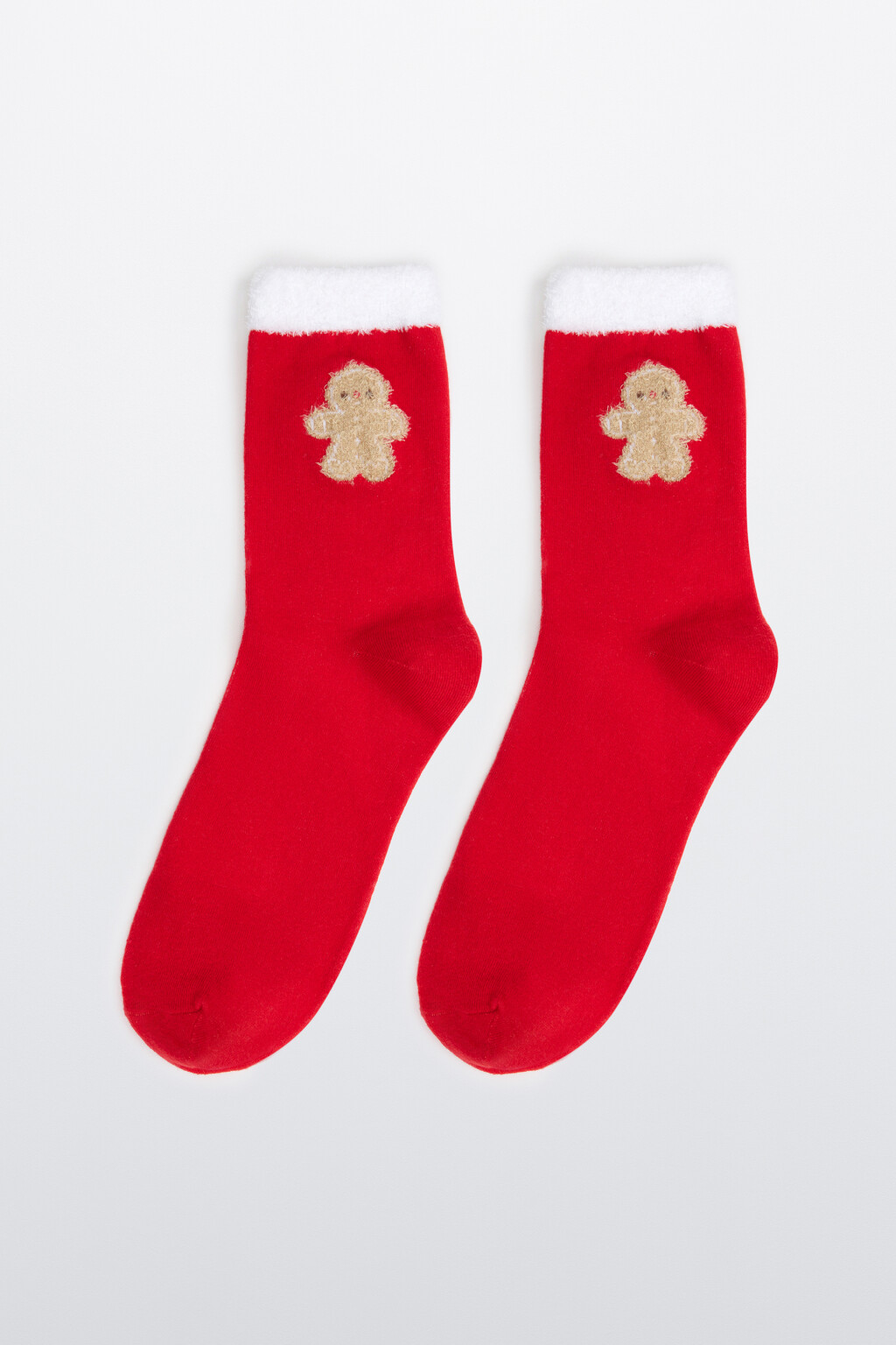 Носки высокие с новогодней вышивкой - цвет красный - 1
