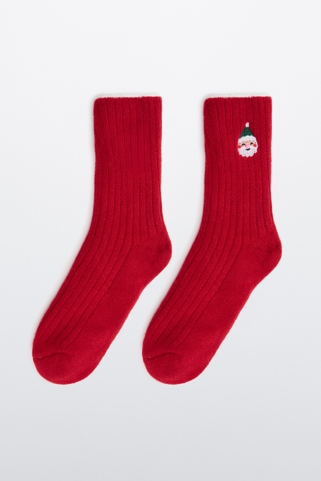 Носки высокие с новогодней вышивкой - цвет красный - 1