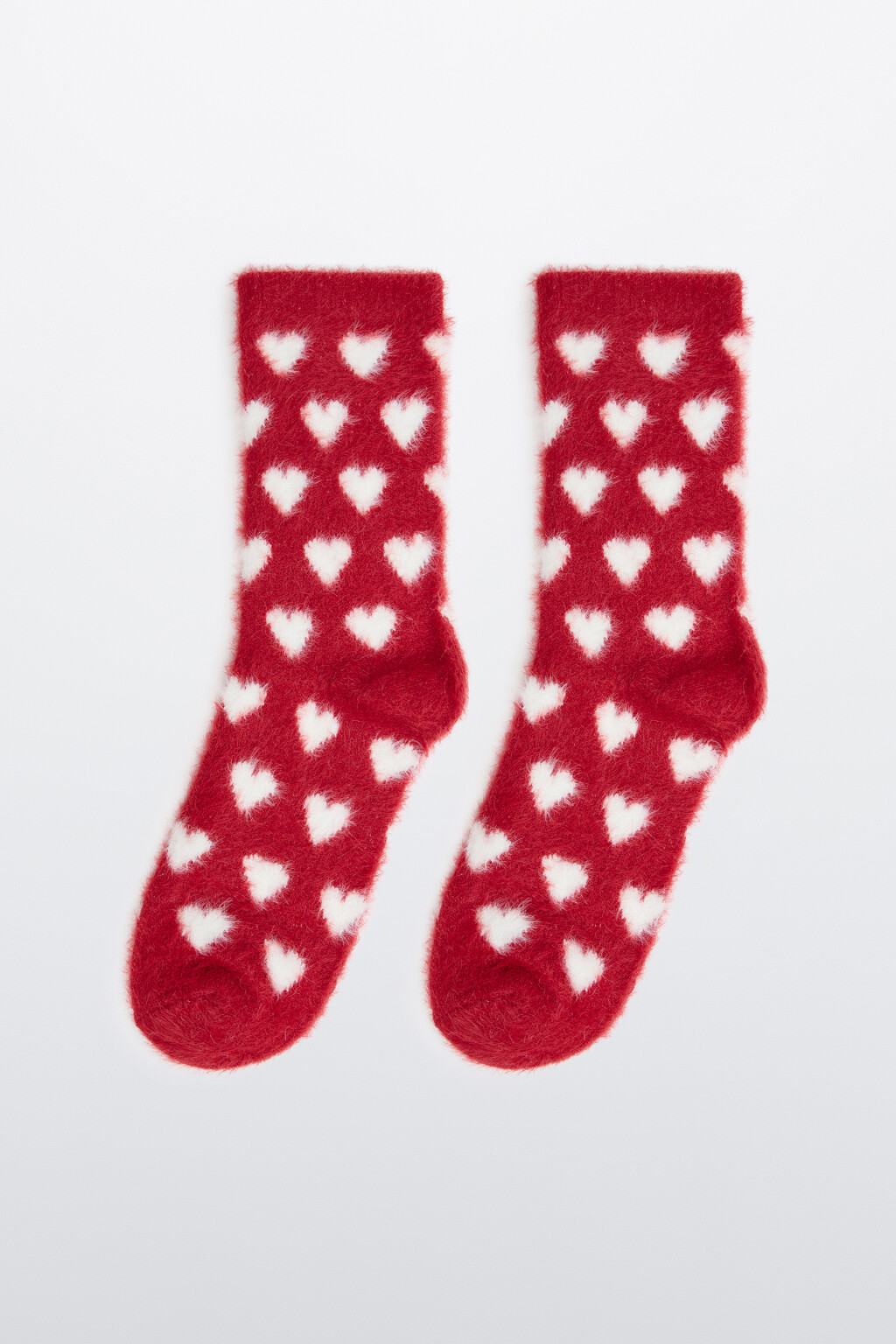 Носки махровые с сердечками - цвет красный - 2