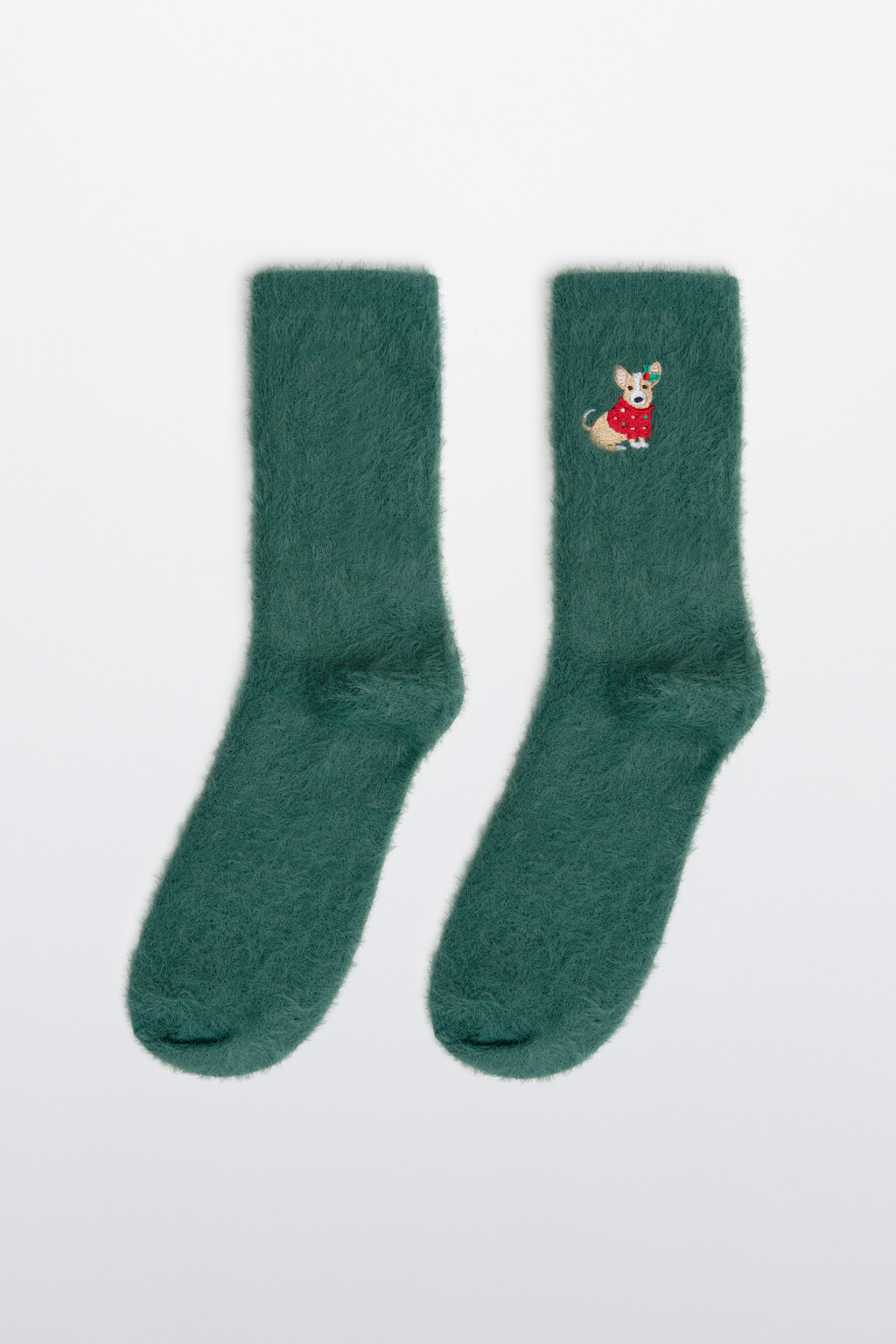 Носки махровые с новогодней вышивкой - цвет зеленый - 2