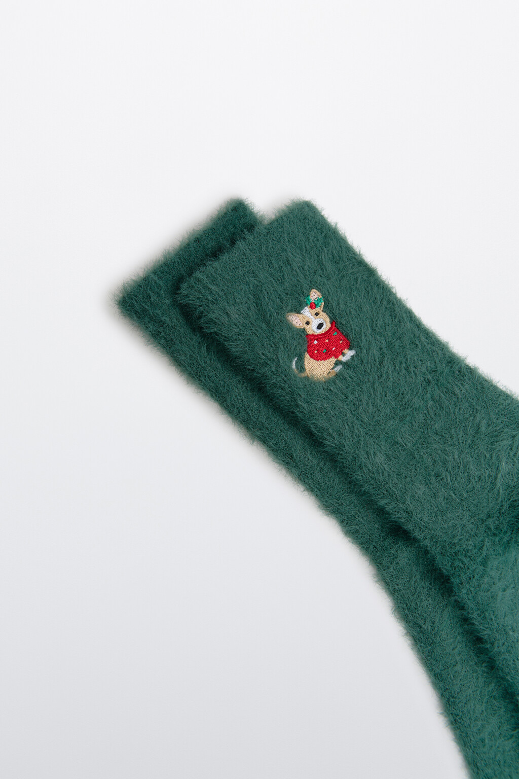 Носки махровые с новогодней вышивкой - цвет зеленый - 3