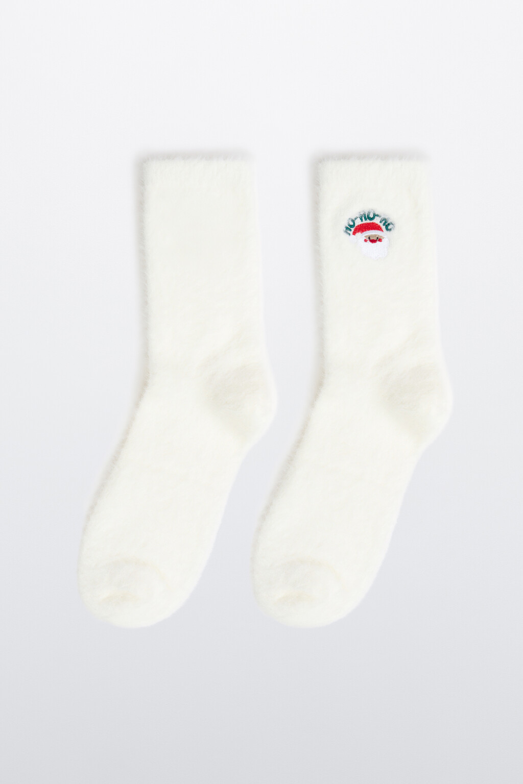 Носки махровые с новогодней вышивкой - цвет ванильный - 2