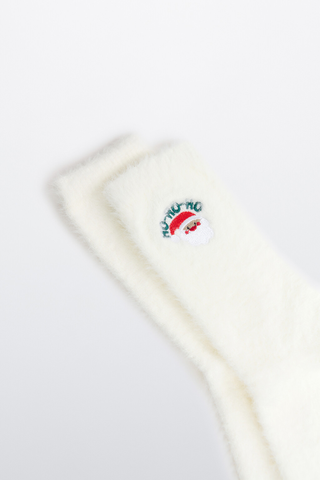 Носки махровые с новогодней вышивкой - цвет ванильный - 3