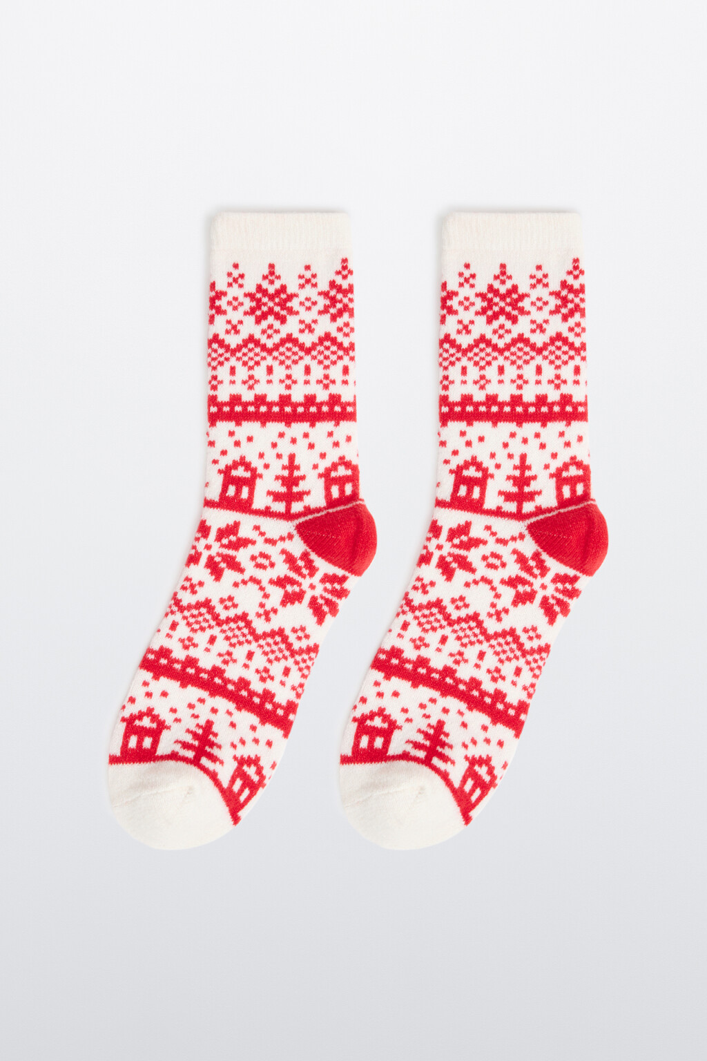 Носки вязаные с новогодним принтом - цвет ванильный - 1