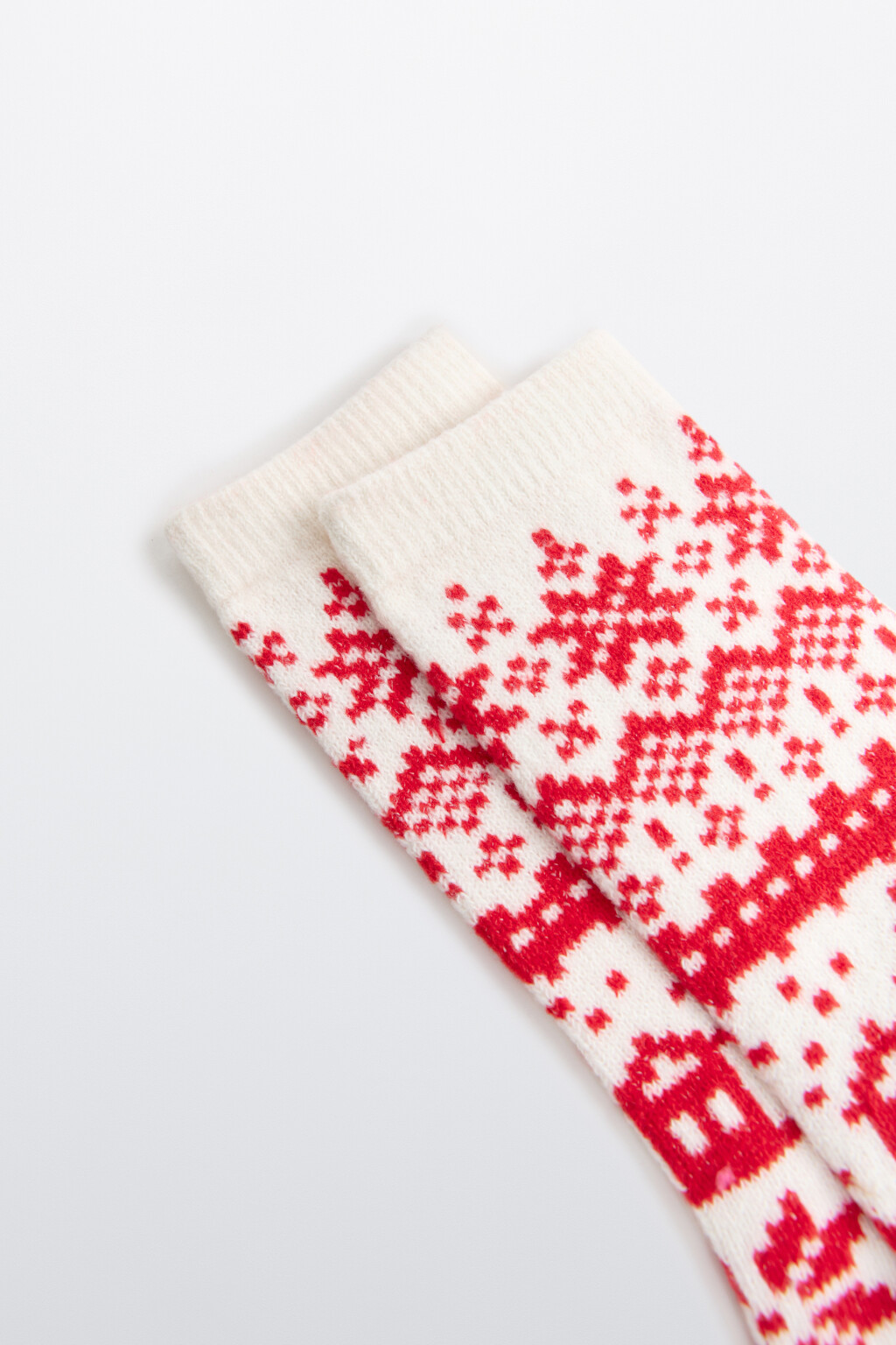 Носки вязаные с новогодним принтом - цвет ванильный - 2