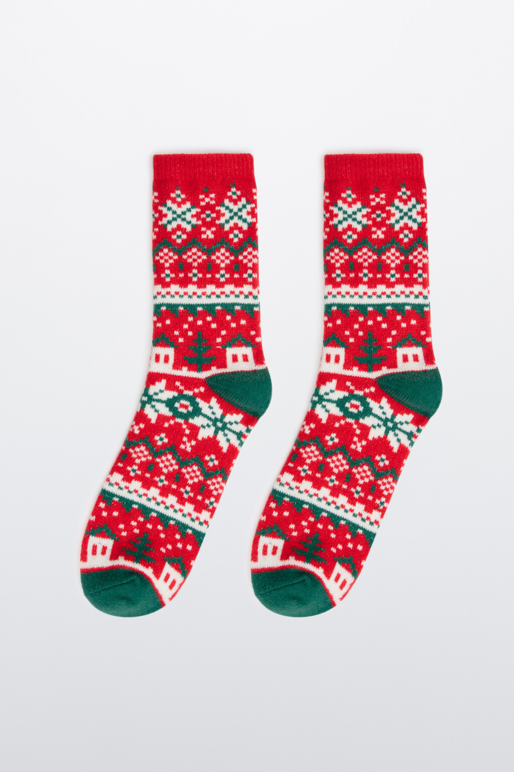 Носки вязаные с новогодним принтом - цвет красный - 1