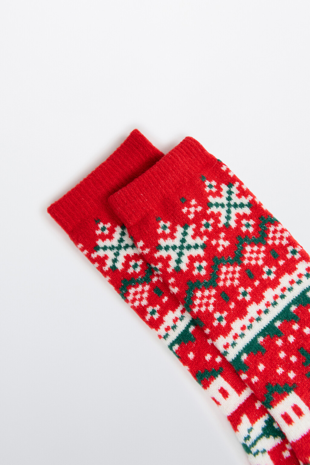 Носки вязаные с новогодним принтом - цвет красный - 2