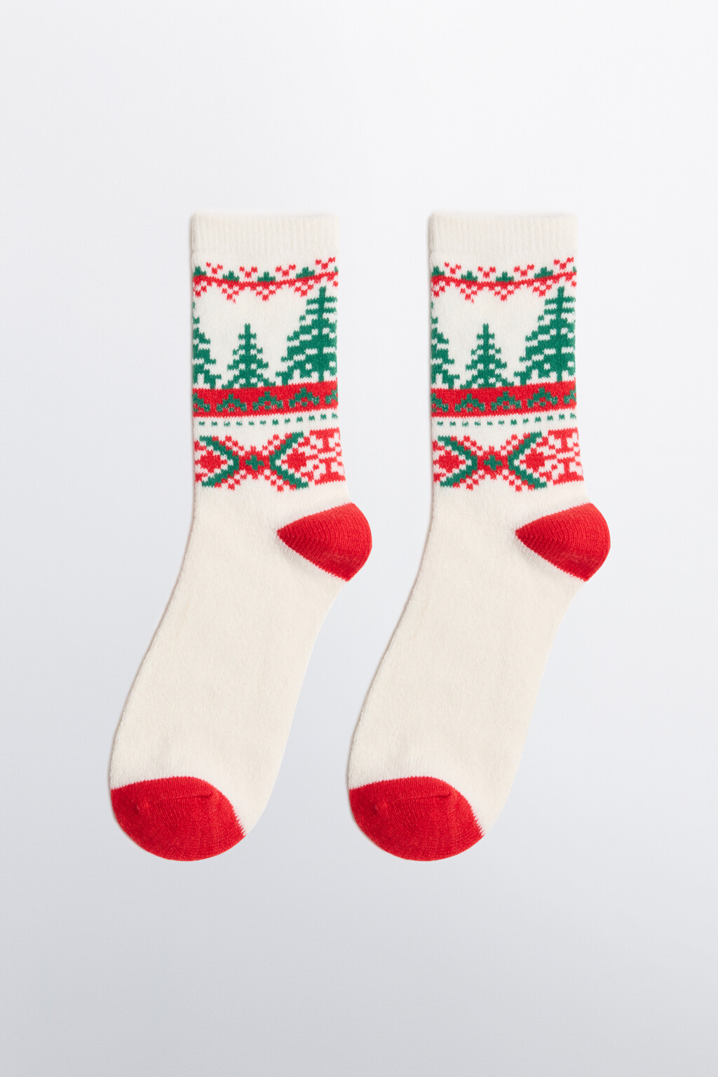 Носки вязаные с новогодним принтом - цвет красный - 1