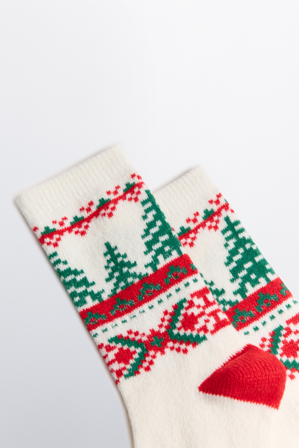 Носки вязаные с новогодним принтом - цвет красный - 2