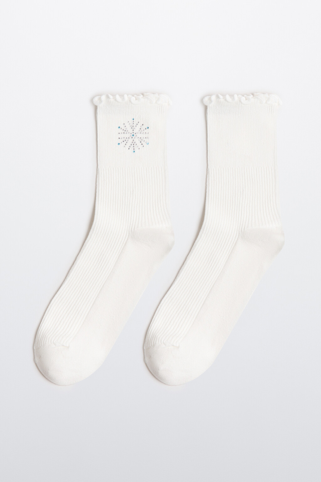 Носки со стразами и волнистым краем - цвет ванильный - 1