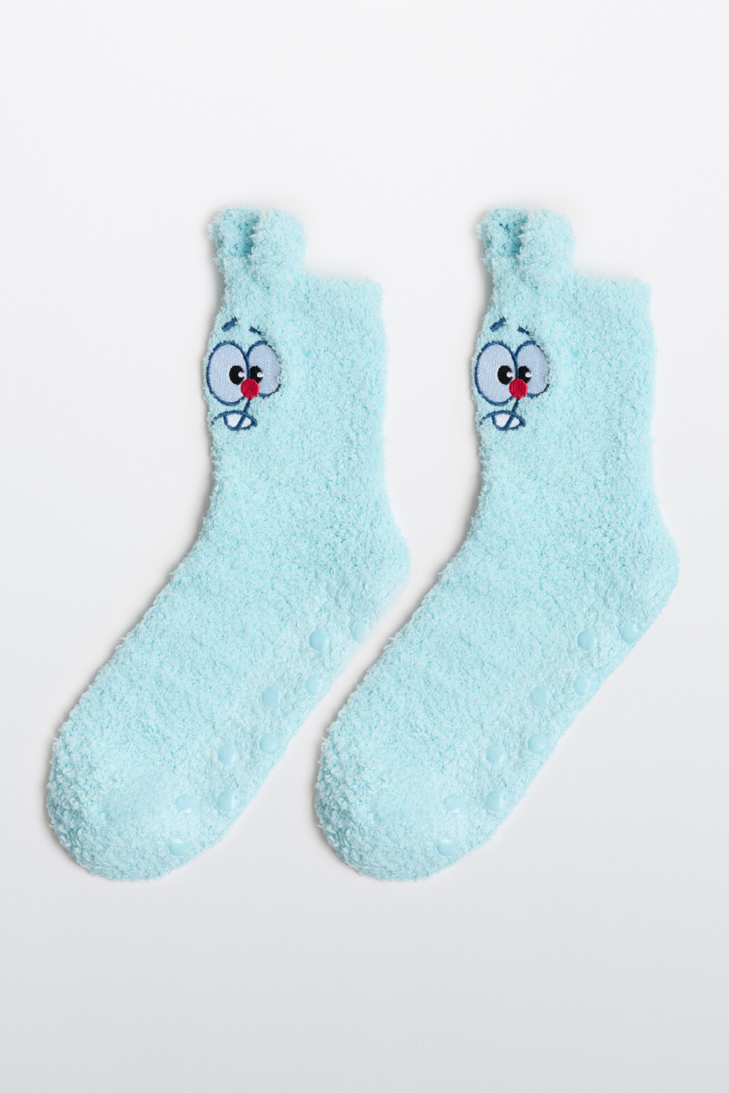 Носки махровые с вышивкой и ушками - цвет голубой - 2