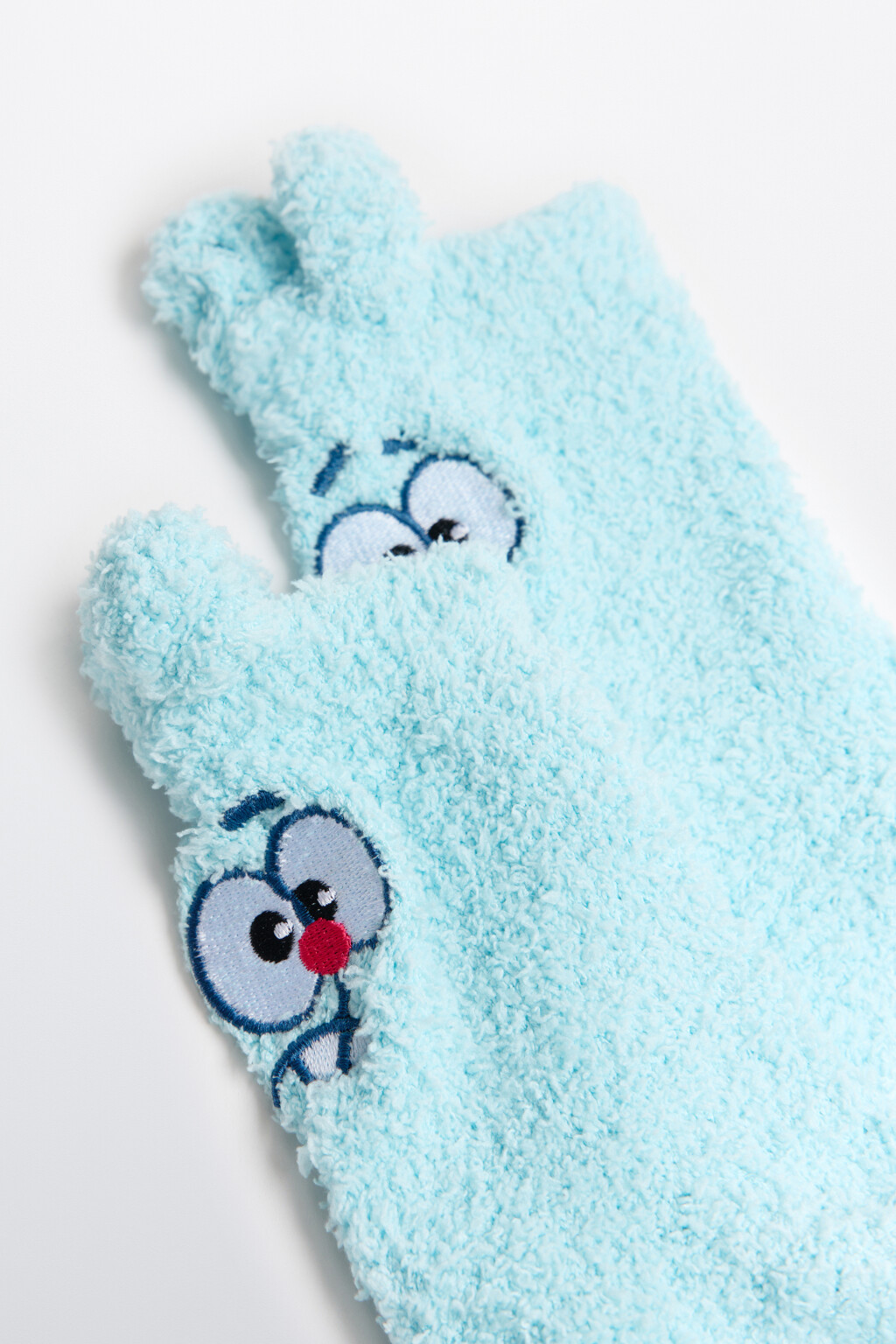 Носки махровые с вышивкой и ушками - цвет голубой - 3