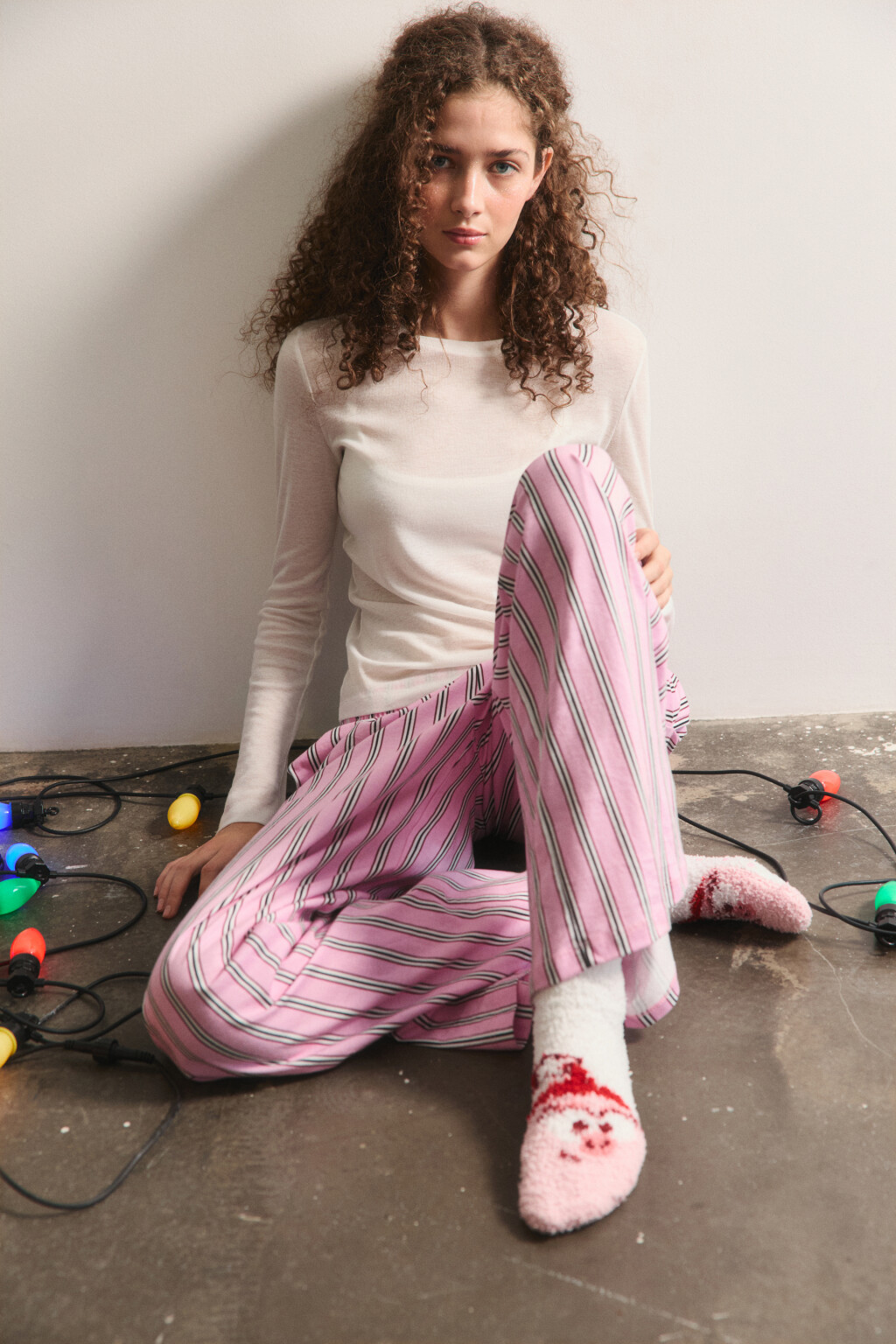 Носки махровые с принтом - цвет ванильный - 1