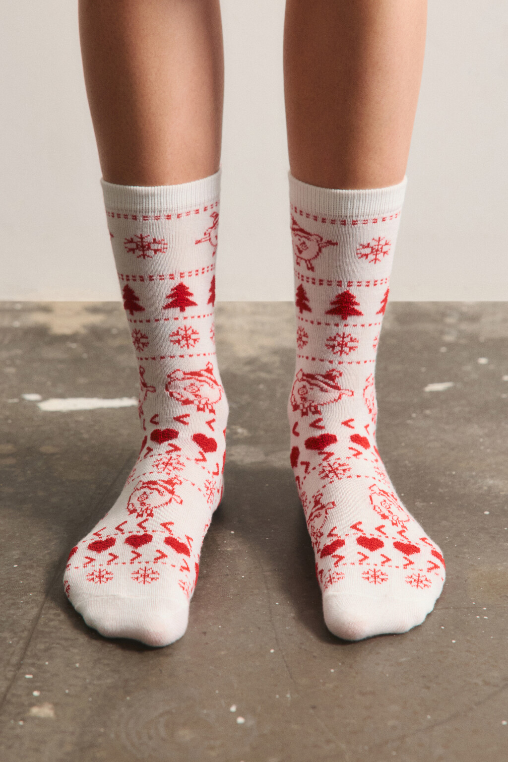 Носки высокие с узором - цвет красный - 2