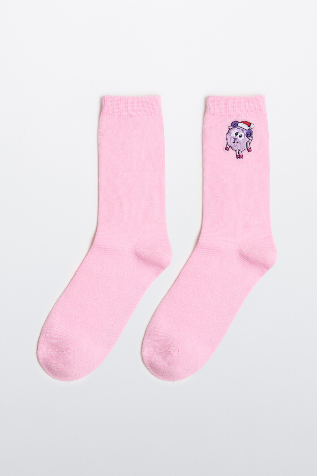 Носки высокие с вышивкой - цвет розовый - 2