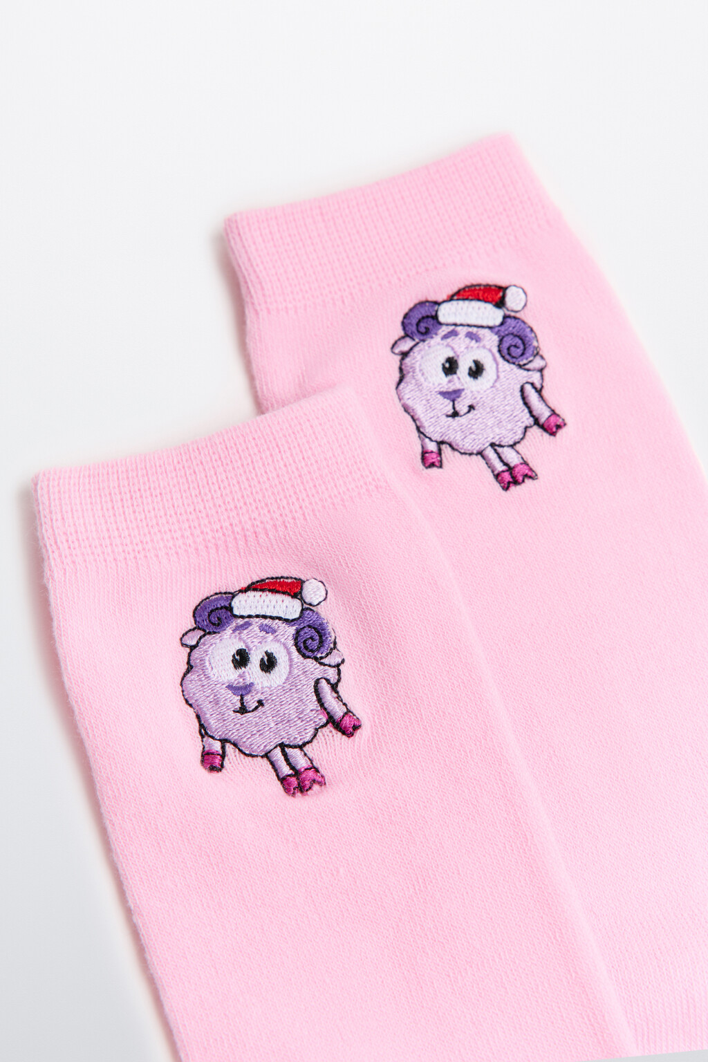 Носки высокие с вышивкой - цвет розовый - 3
