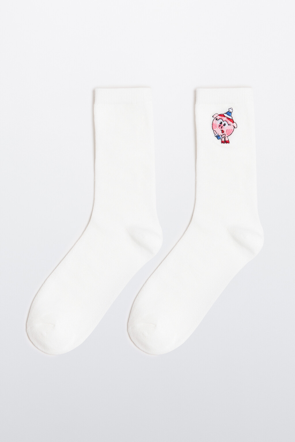 Носки высокие с вышивкой - цвет розовый - 2