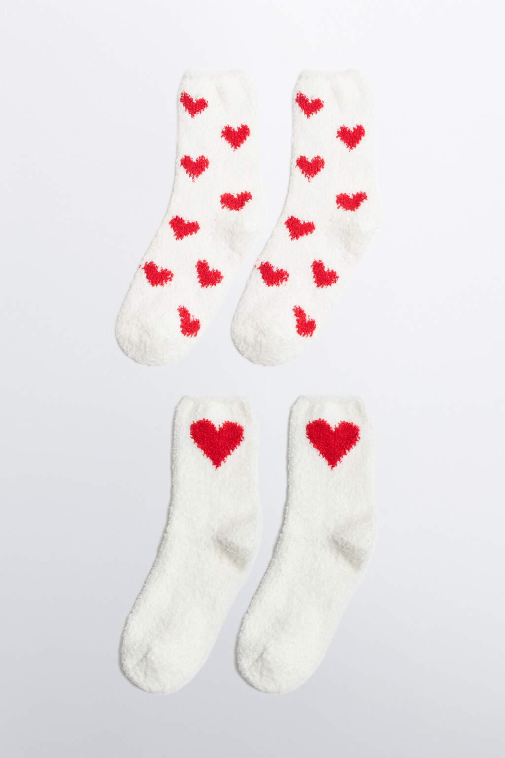 Набор носков махровых с сердечками (2 пары) - цвет красный - 1