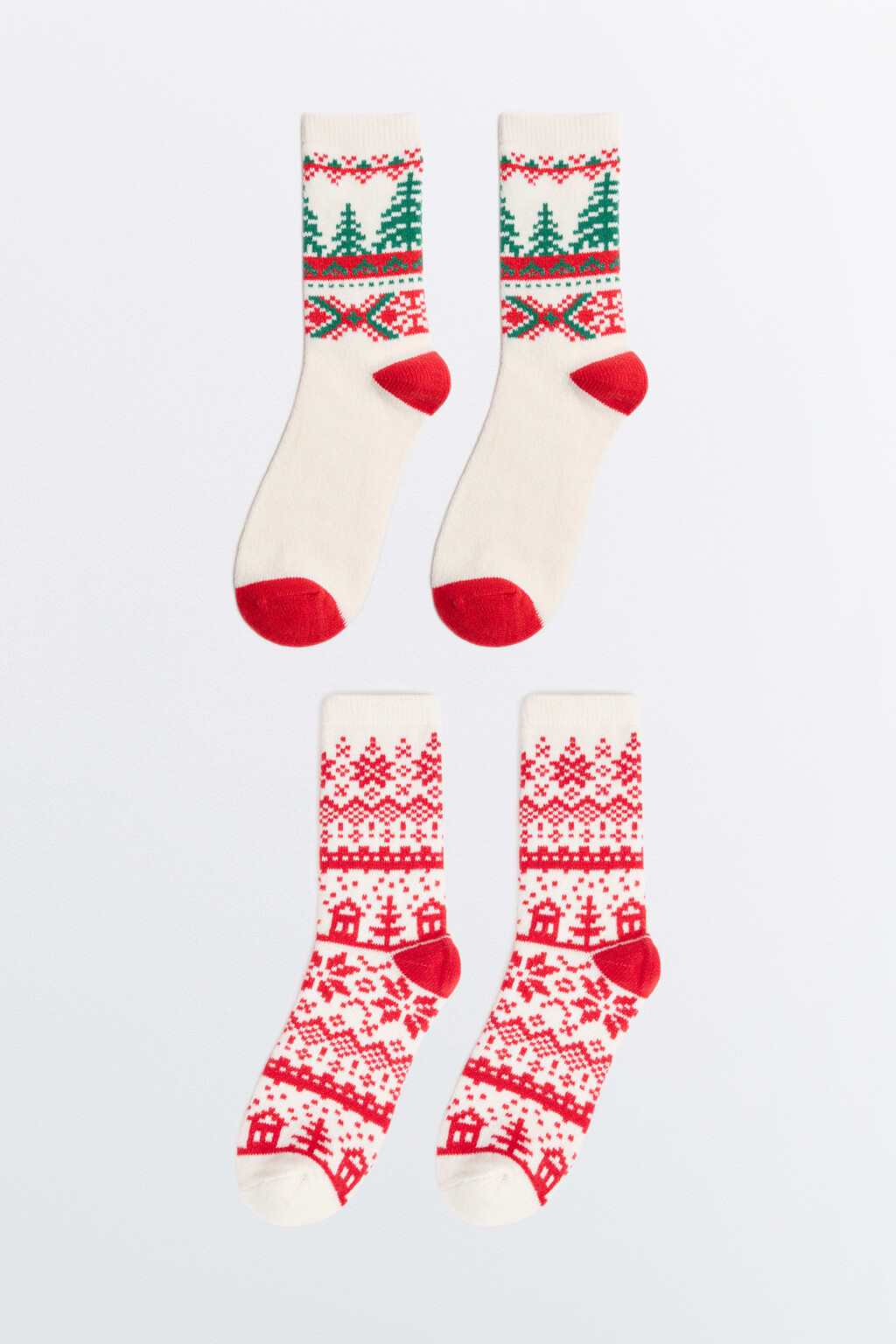 Набор носков махровых с новогодним принтом (2 пары) - цвет красный - 1