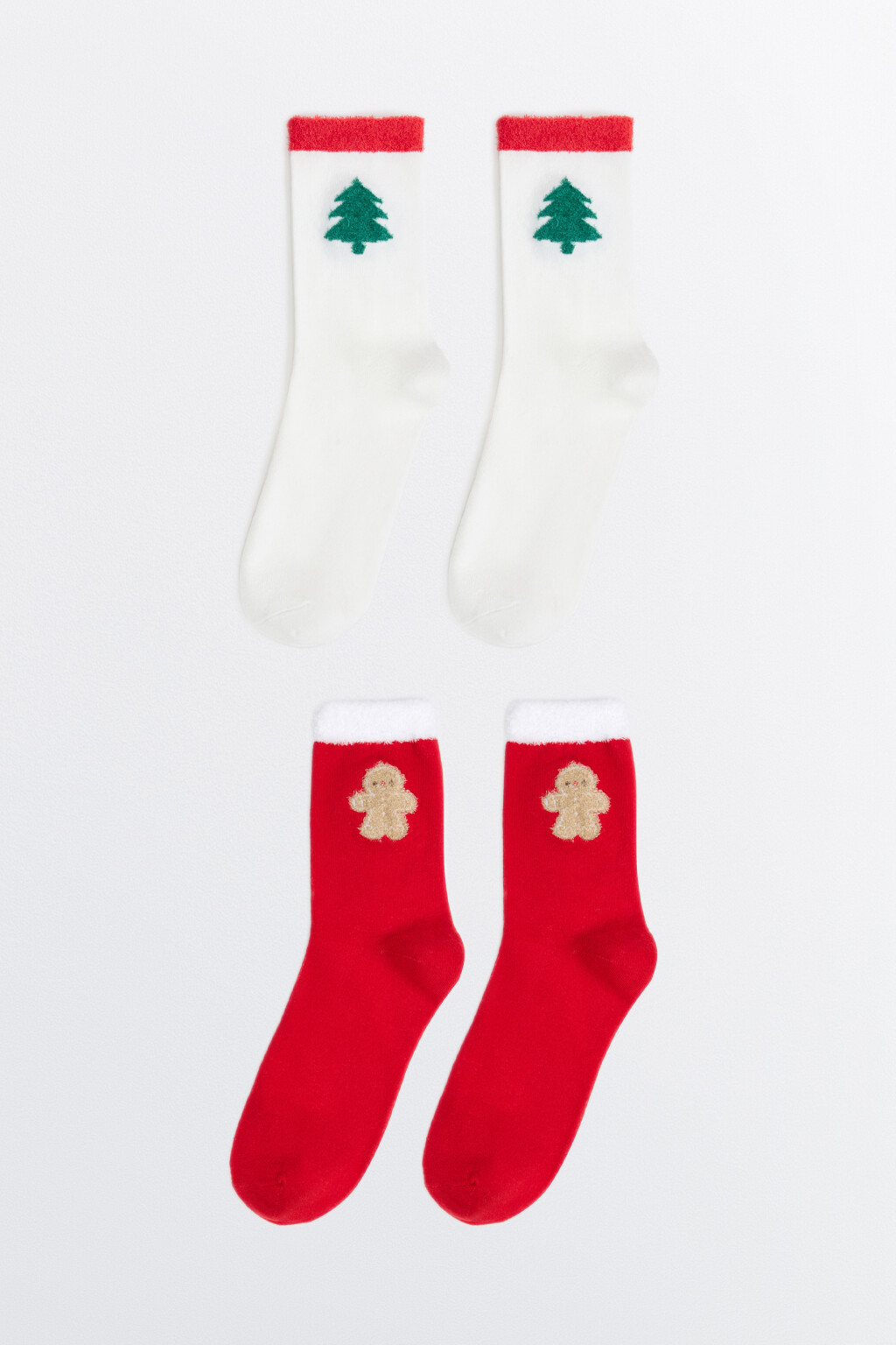 Набор носков с новогодней вышивкой (2 пары) - цвет красный - 1