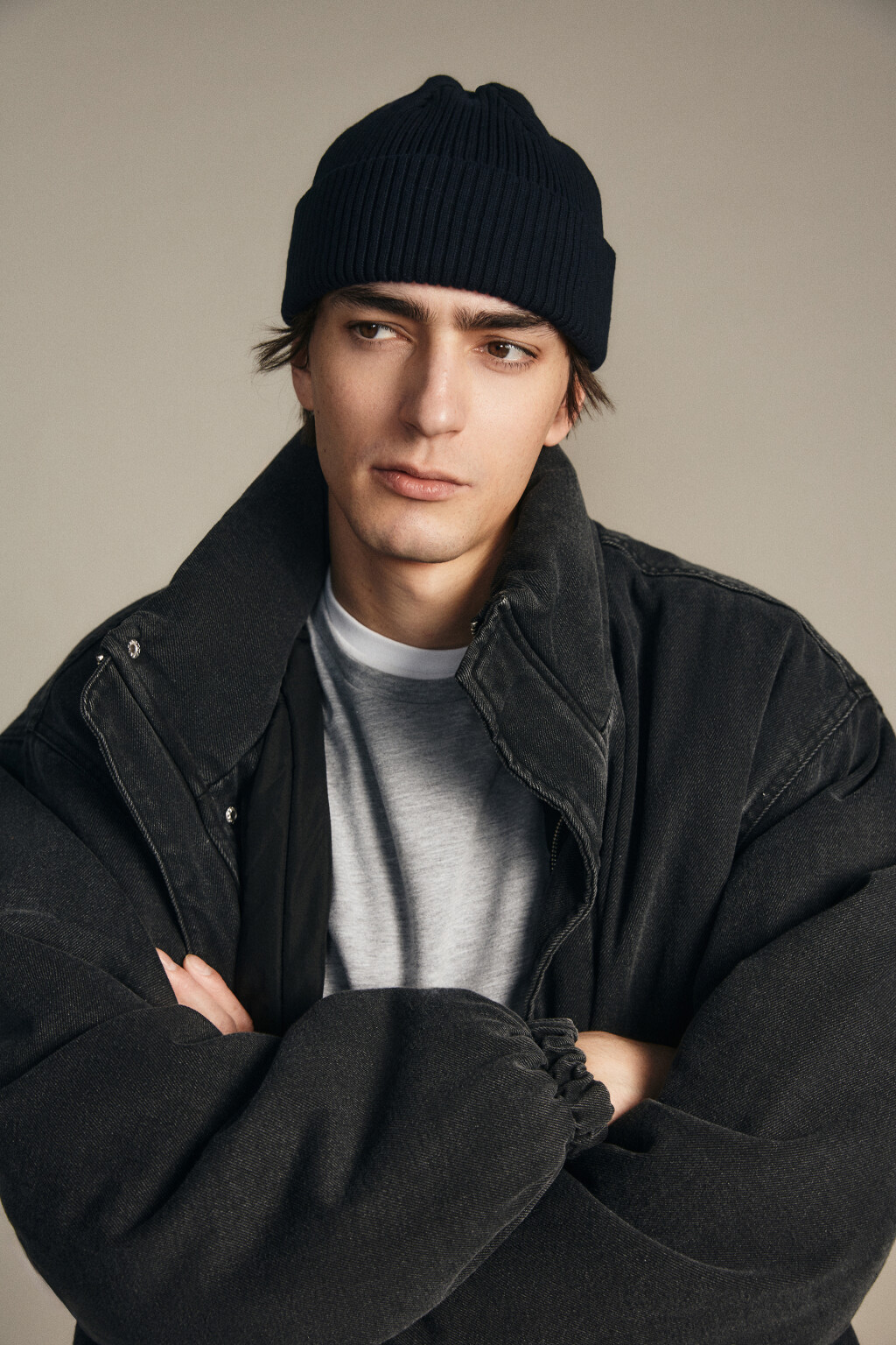 Шапка-бини вязаная в рубчик - цвет синий - 1