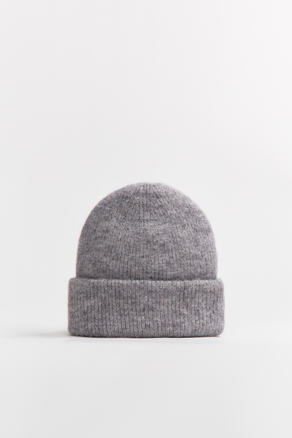Шапка-бини трикотажная с шерстью - цвет серый - 1