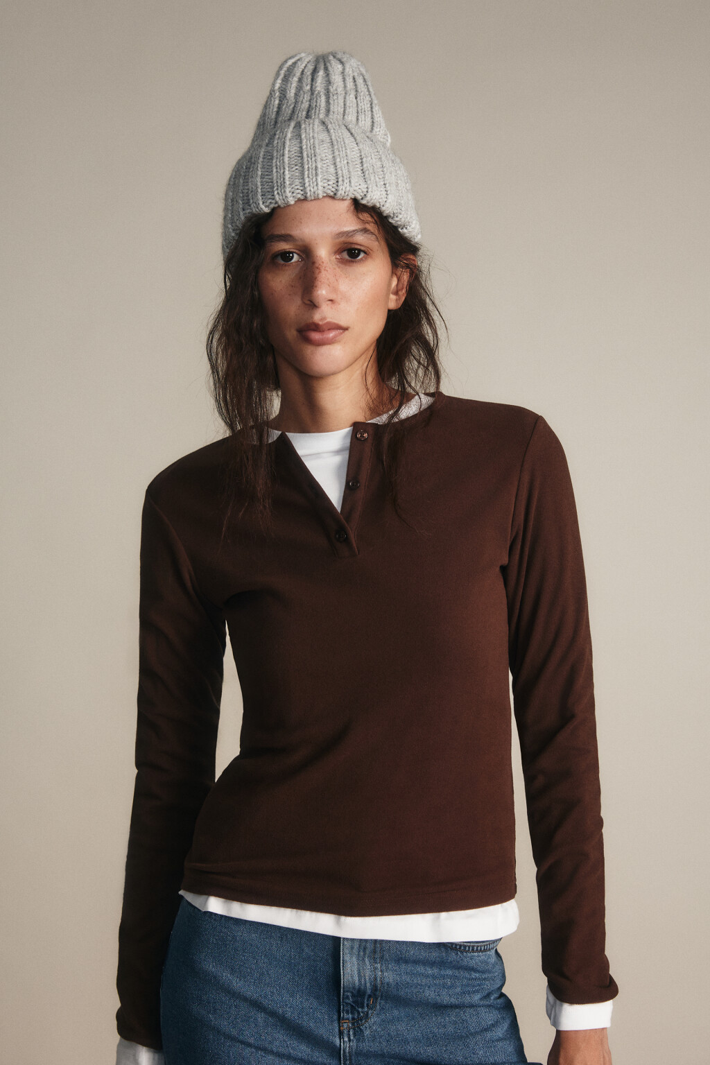 Шапка-бини вязаная утепленная - цвет серый - 2